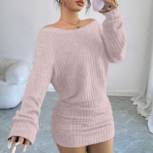 SHEIN Light Pink Off-Shoulder Ribbed Mini Dress